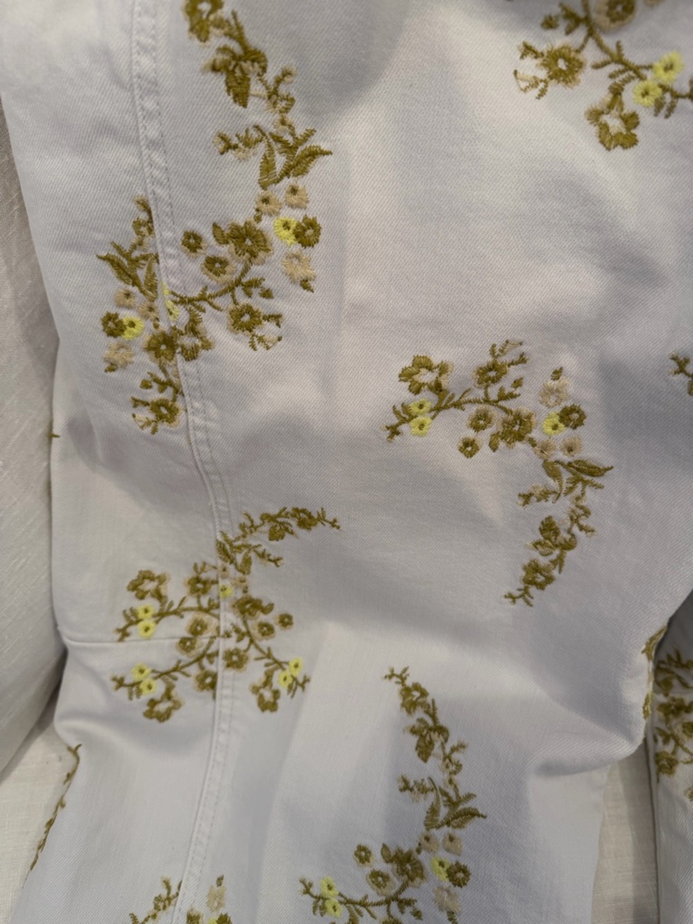 Anthropologie cream barrel Pants with Yellow/green Floral Embroidery - Picture 11 of 16